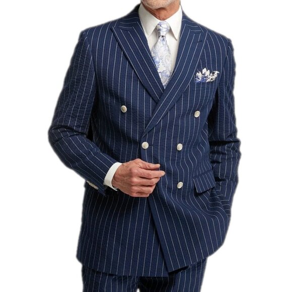 Paul Frederick Men Cotton Stretch Pinstripe Seersucker Suit Jacket Size 42 Long - Picture 1 of 13